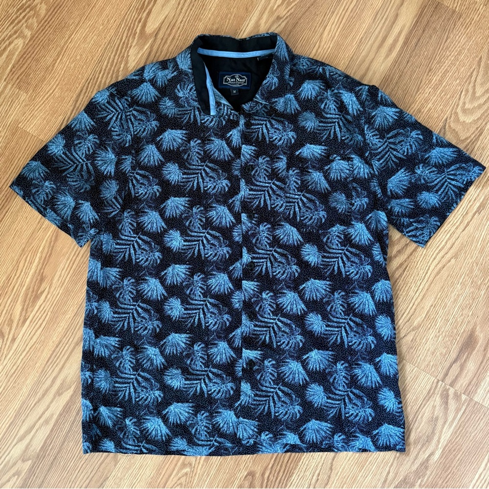 Nat Nast Mens Hawaiian Button Down Short Sleeve Shirt silk blend sz Medium